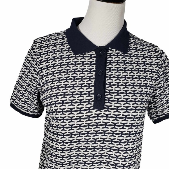 Zara Medium Blue & White Stretchy Knee-Length Knit Dress - Picture 2 of 6